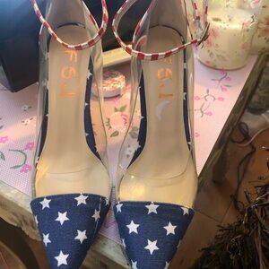FSJ Blue Starry Heels with Red Straps